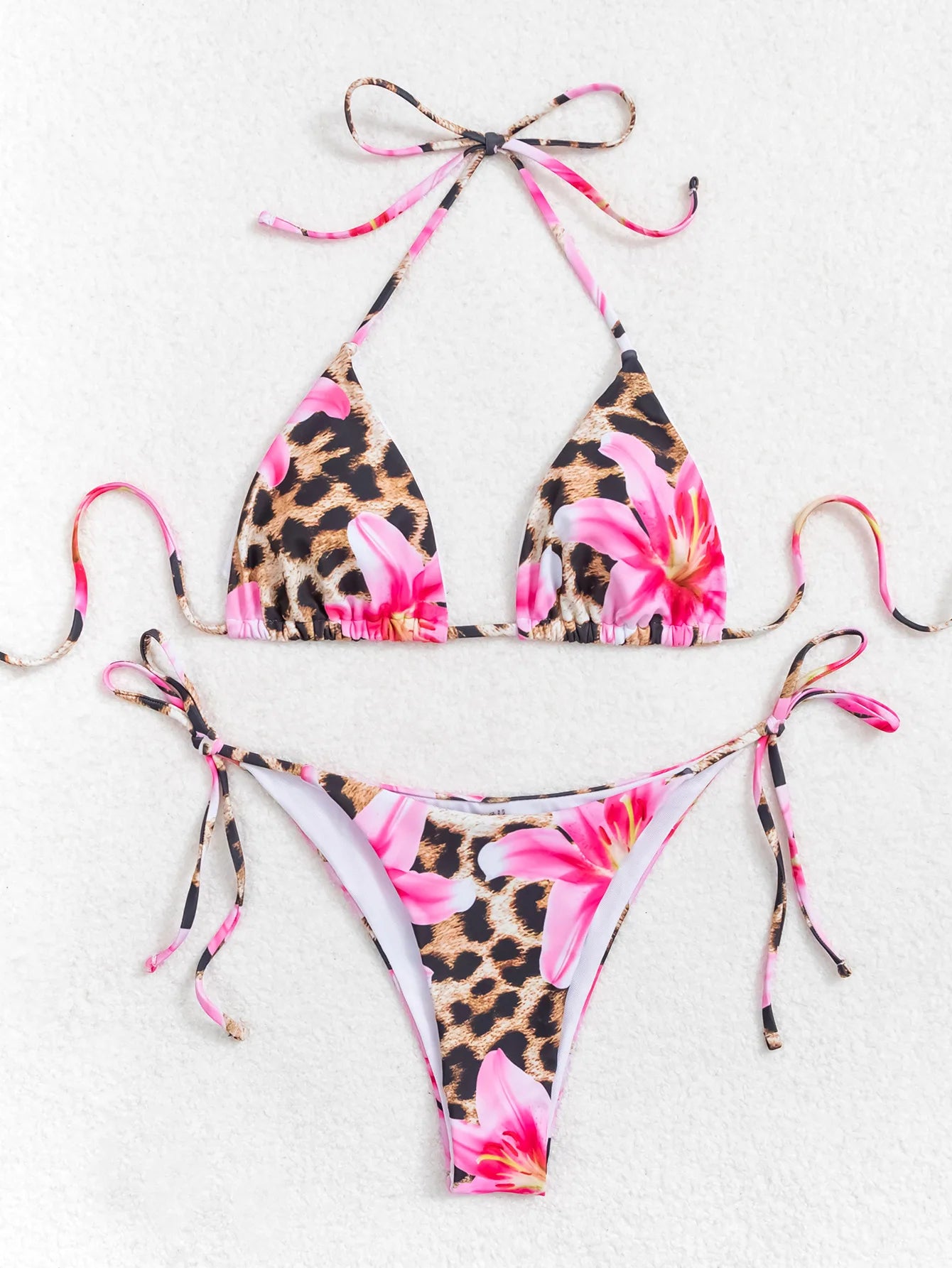 Summer Swimwear Women Sexy Backless Swimsuit 2 PCS Bikini Set Laced Up Split Bathing suit Low Waist Binding Strap Beach Bikini