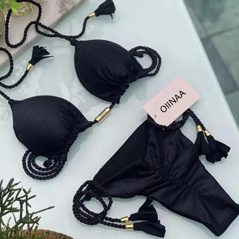 Swimsuit Women Bikinis Set Sexy Drawstring Bikini Beachwear Leopard Two-pieces Swimwear Bathing Suit Lace Up Bikini Set