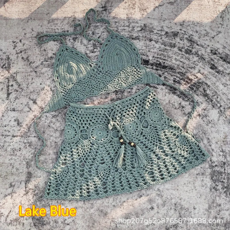 Hand Crochet Bikini Beach Skirt Swimsuit Swimsuit