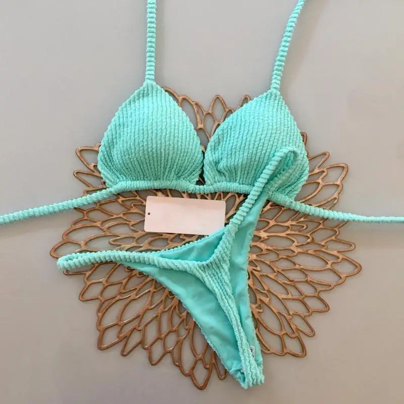 New Multicolor Printed Strap Split Swimsuit Sexy G-string Bikini
