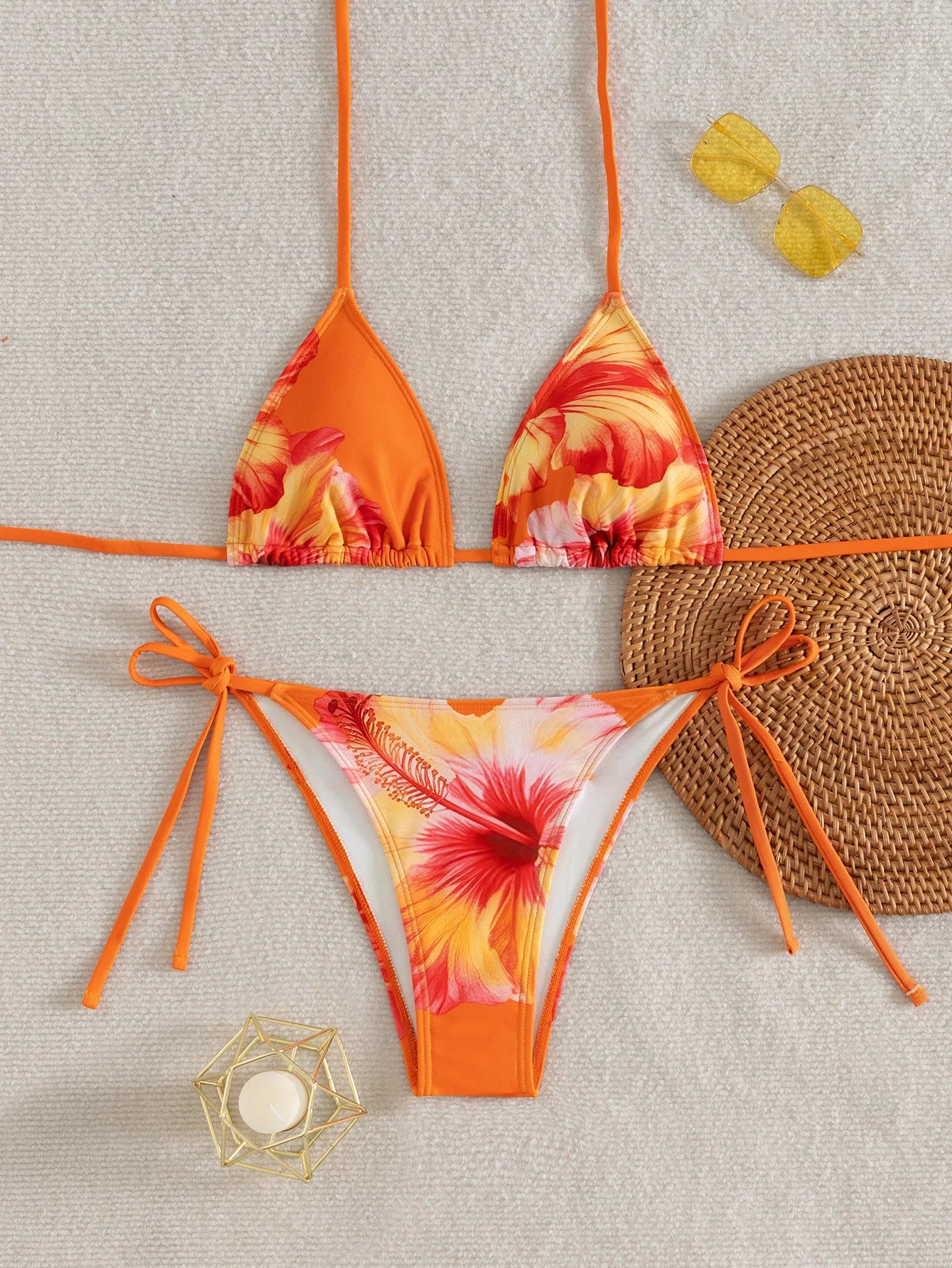 Summer Swimwear Women Sexy Backless Swimsuit 2 PCS Bikini Set Laced Up Split Bathing suit Low Waist Binding Strap Beach Bikini