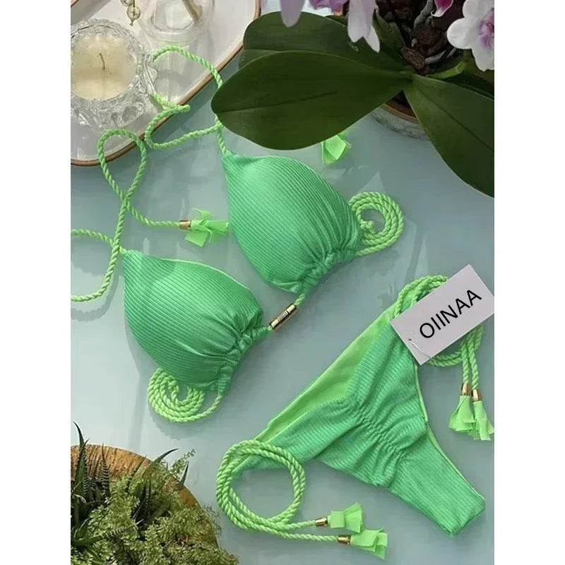 Swimsuit Women Bikinis Set Sexy Drawstring Bikini Beachwear Leopard Two-pieces Swimwear Bathing Suit Lace Up Bikini Set