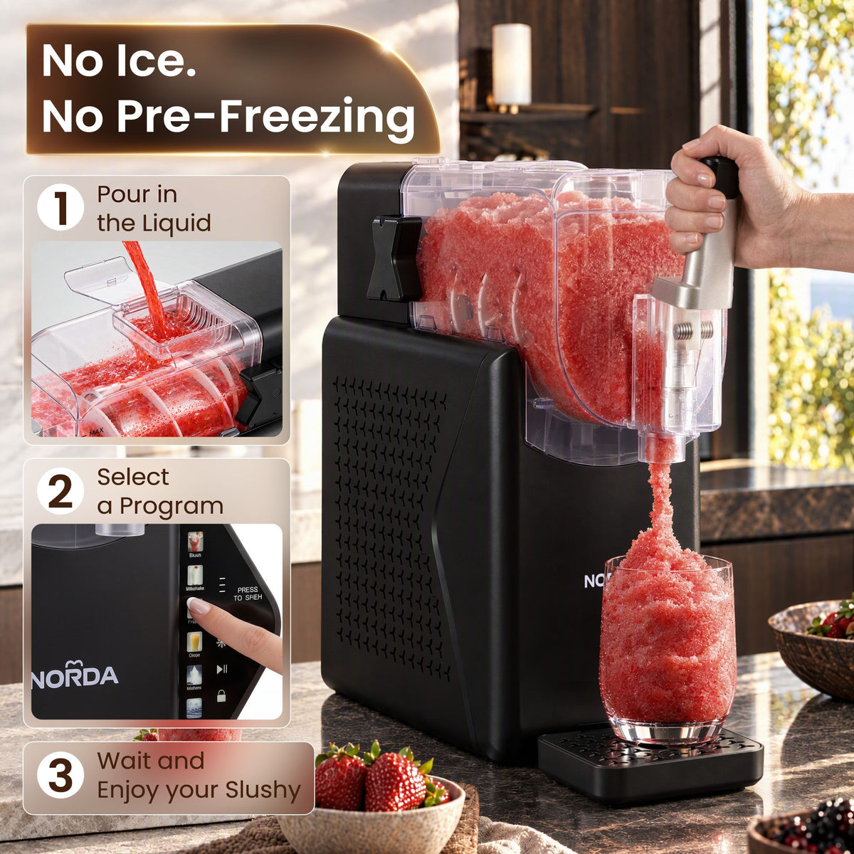 NORDA Slushie Machine 2.2L Frozen Drink Maker Ice Cream Maker Foldable Control Panel Black