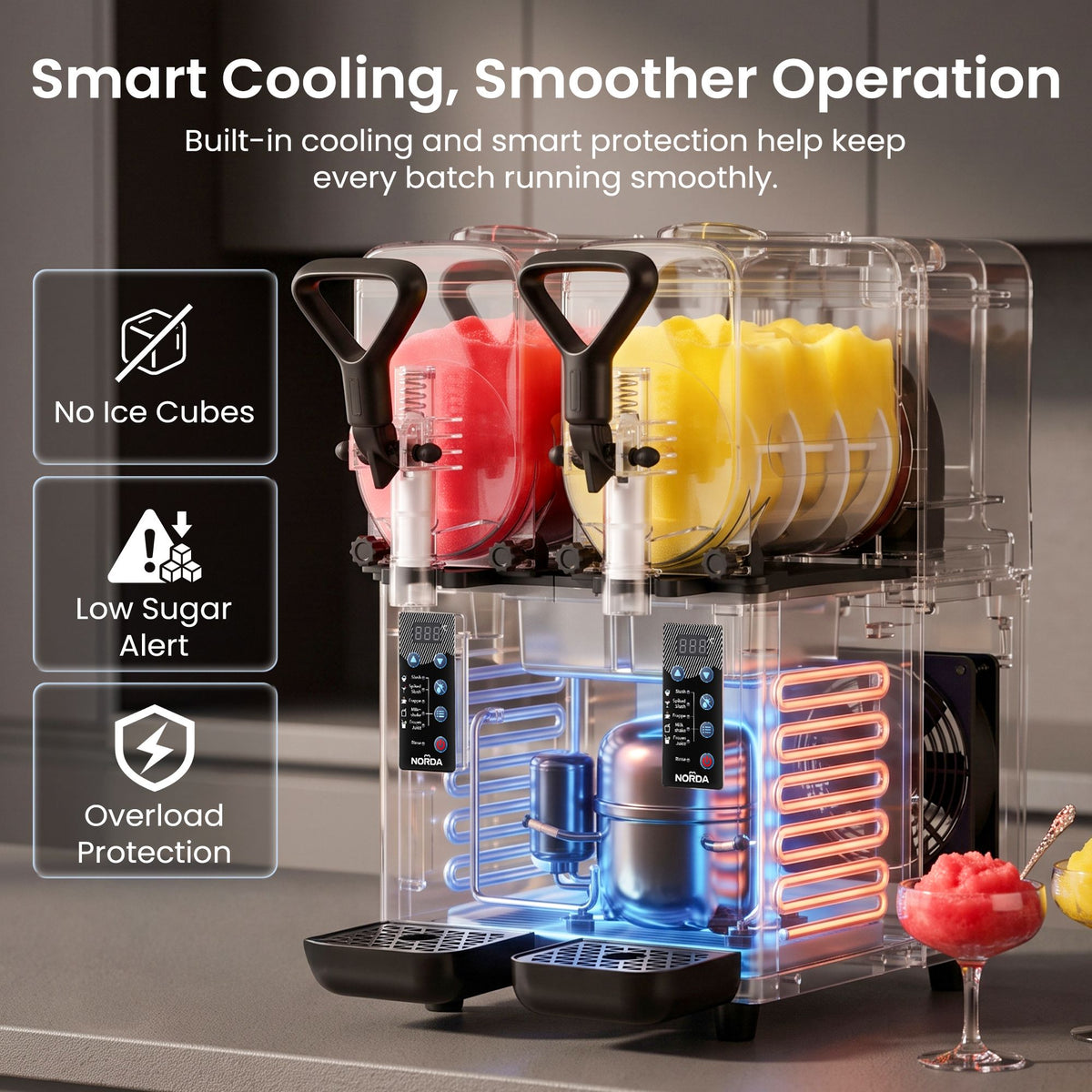 NORDA Slushie Machine 2x4L Tank Commercial Frozen Drink Maker 5 Modes Milkshake