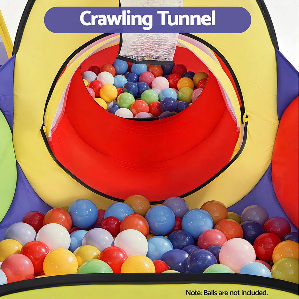 Keezi Kids Play Tent Pop Up Teepee Playhouse Ball Pit Crawl Tunnel Basketball Hoop