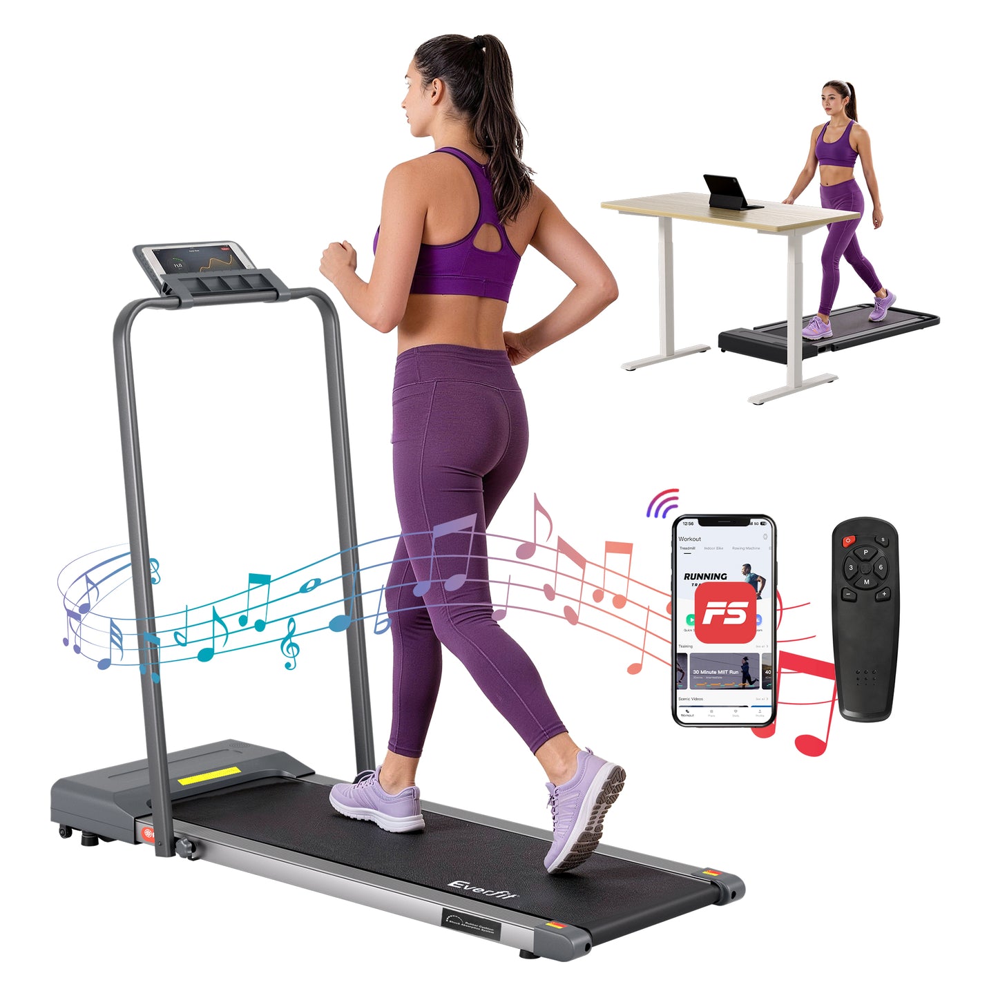 Everfit Treadmill Electric Walking Pad Under Desk Home Gym Fitness 380mm Grey