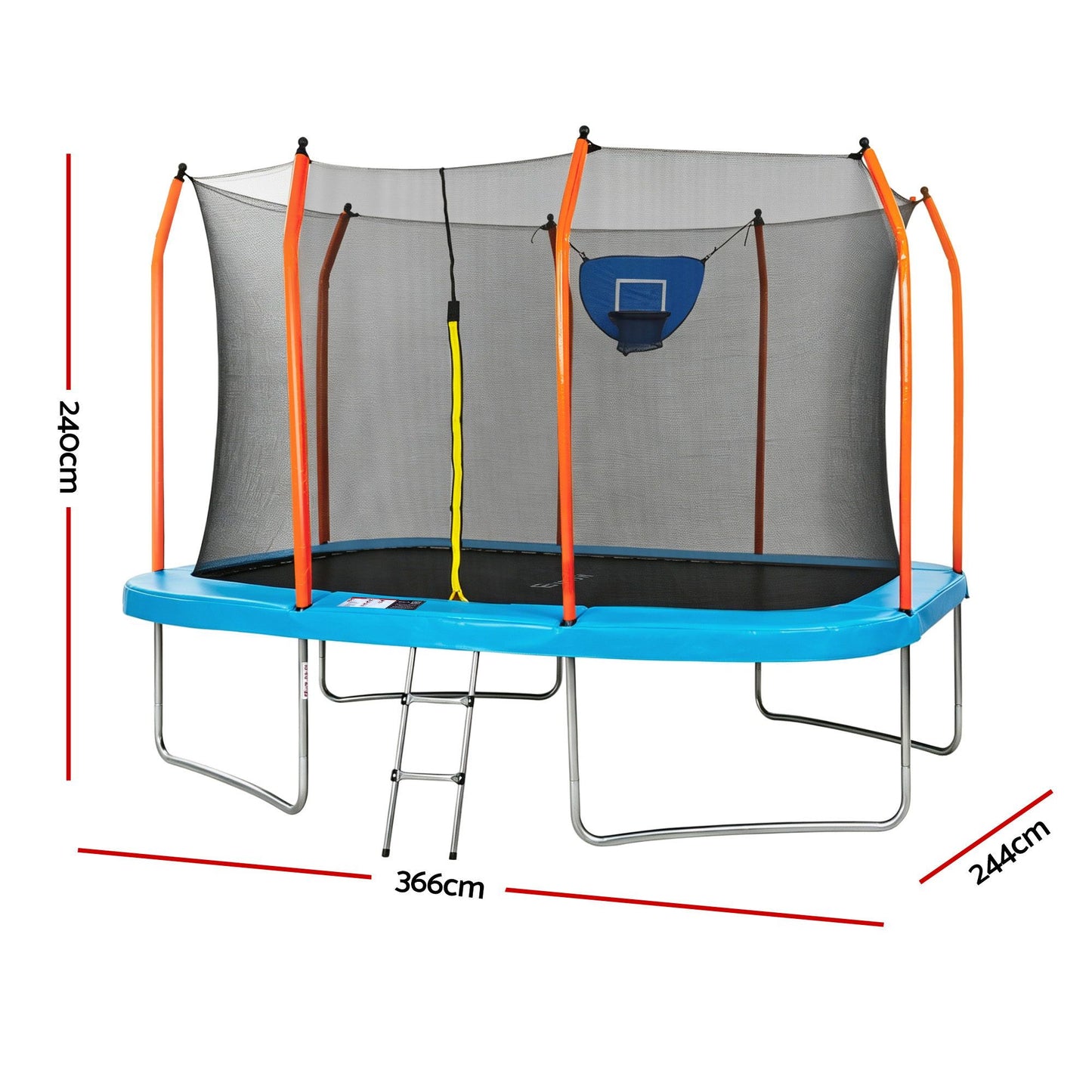 Everfit 12FT Kids Trampoline Rectangle Rebounder with Basketball Set Blue