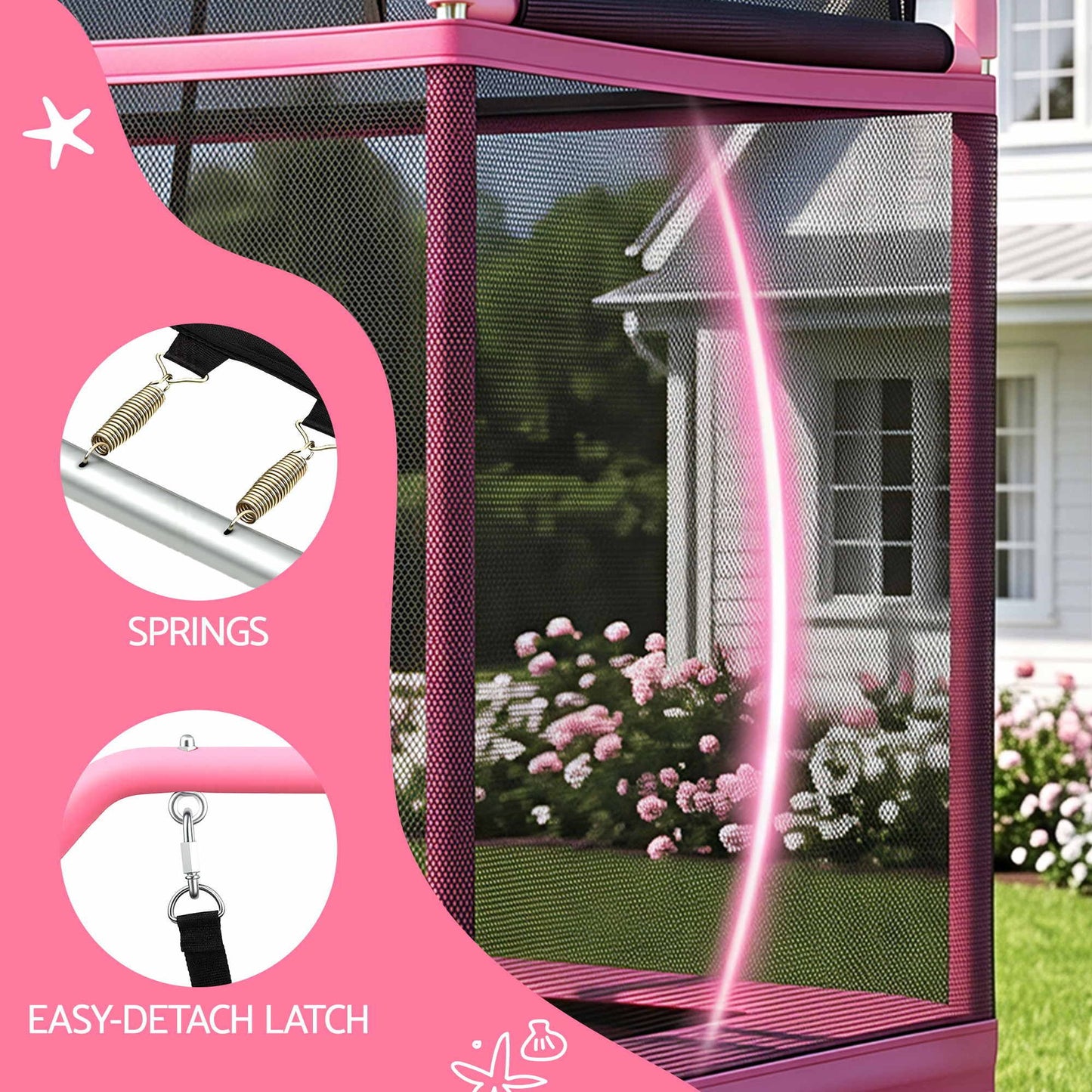 Everfit 3-in-1 Kids Rectangle 6FT Trampoline Rebounder with Swing Belt Pink