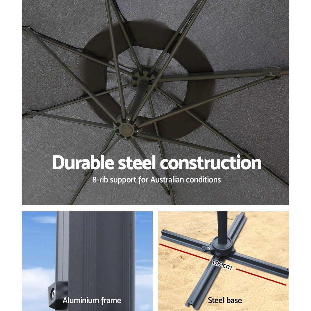Instahut 3m Outdoor Umbrella Cantilever Beach Garden Patio Grey