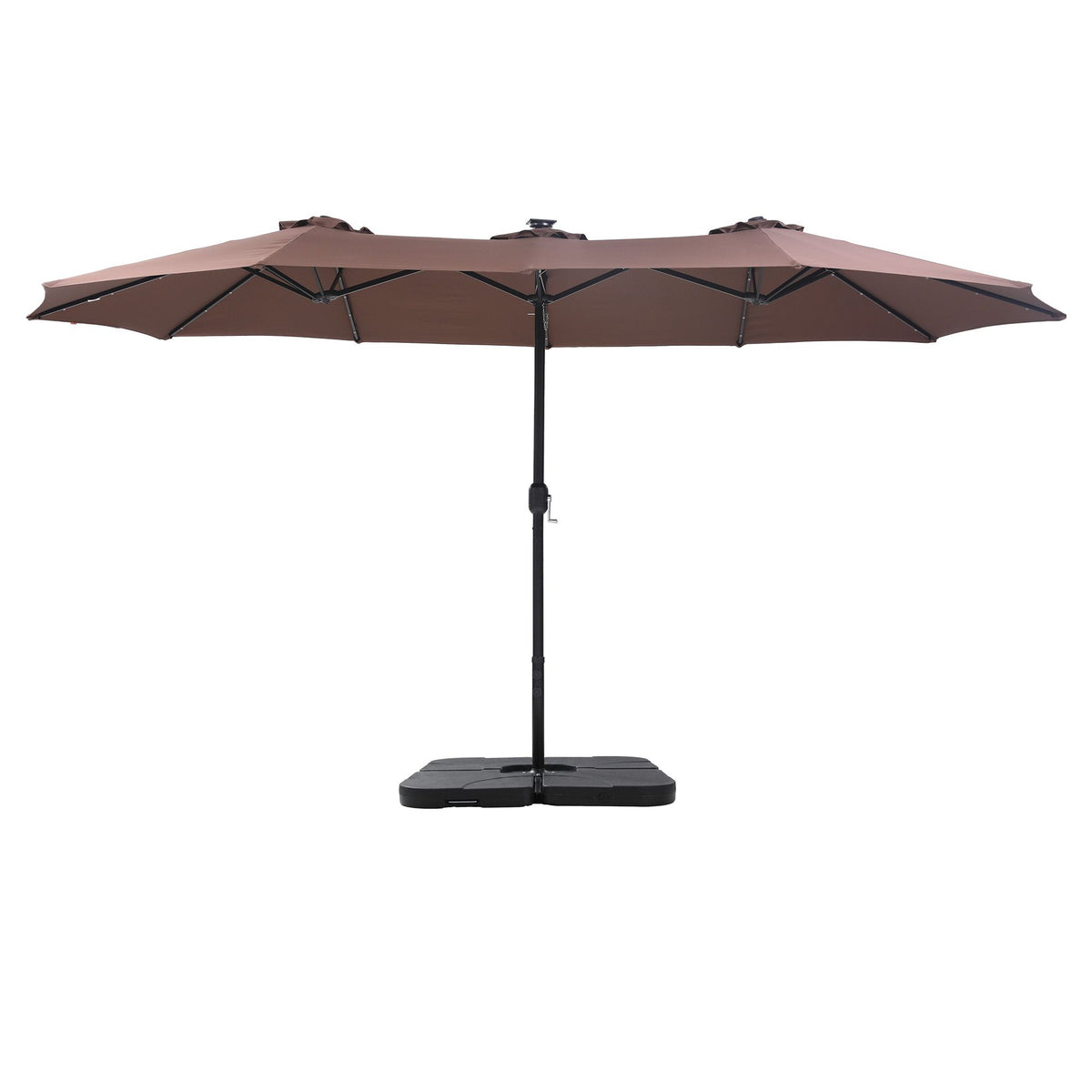 Instahut Outdoor Umbrella w/Base 4.57m Solar 48 LED Double-Sided Patio Parasol Brown