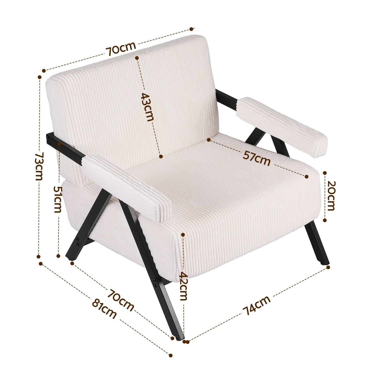 Artiss Compressed Armchair White Corduroy Accent Chair for Small Space
