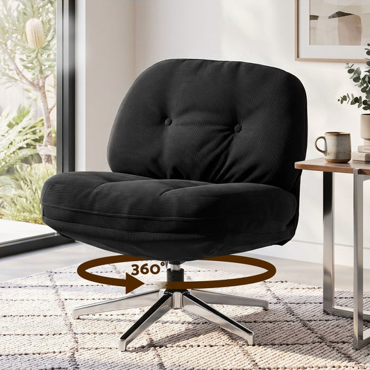 Artiss Swivel Chair Nursing Armchair Lounge Corduroy Steel Star Base Black