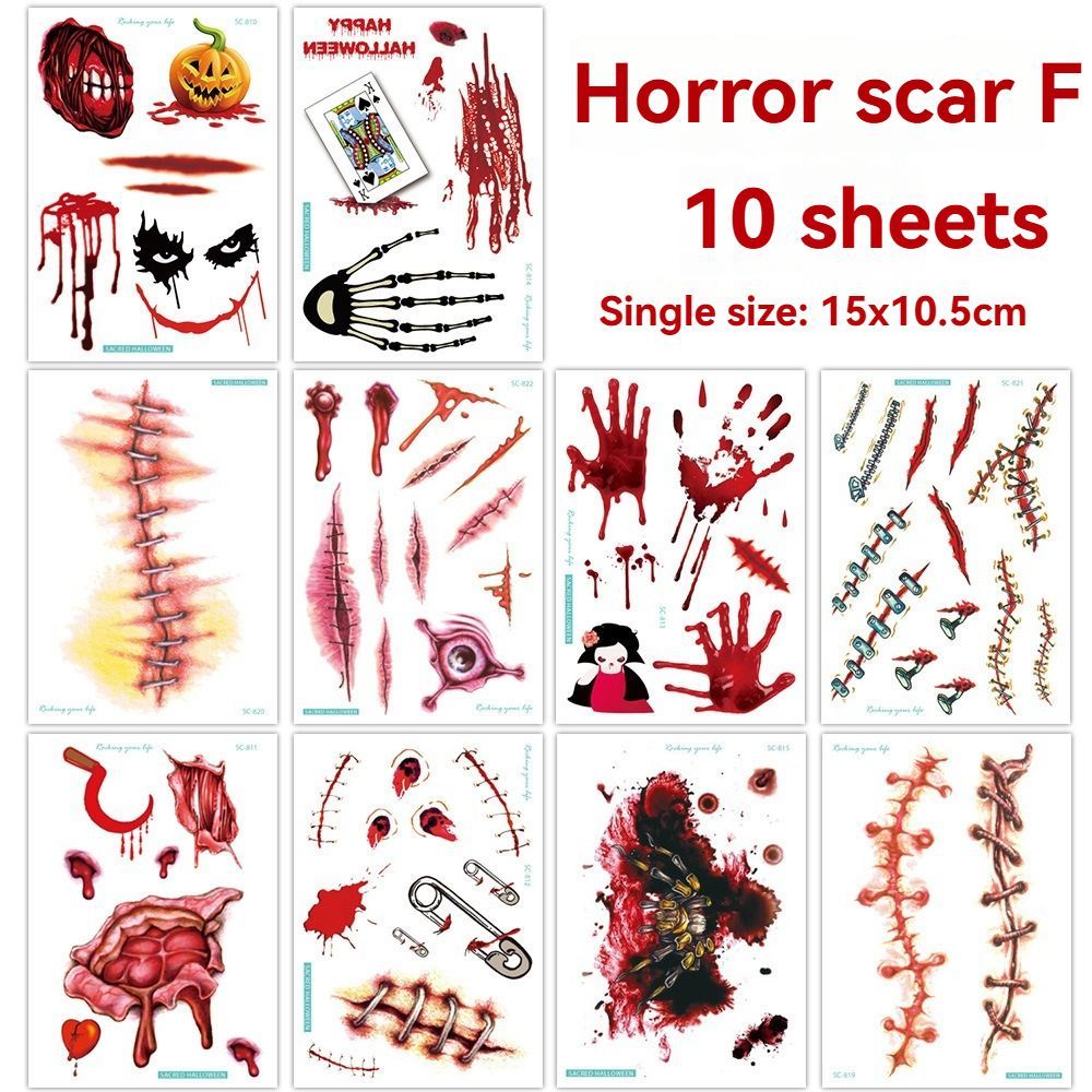 Halloween Tattoos 3D Temporary Tattoos Fake Wound Stickers Blood Wounds - Red - Size scarA-20pcs