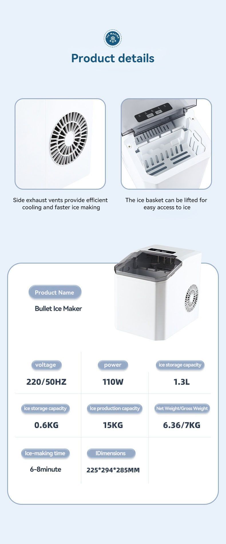 mini ice maker, household ice maker, portable ice maker, desktop ice maker, automatic ice maker, smart ice maker, bullet ice maker, dormitory ice maker, Australia, summer, small appliance, countertop ice machine - Black - Size Australian Standard