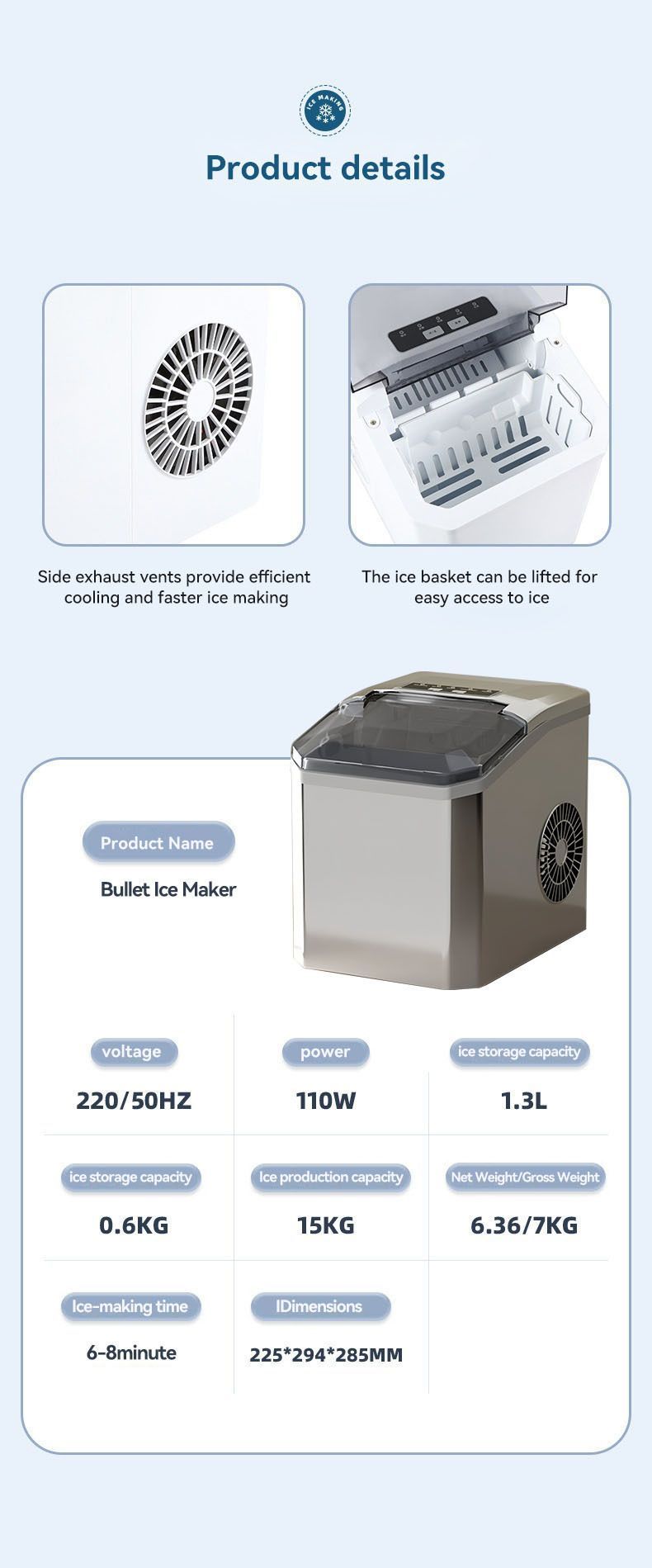 mini ice maker, household ice maker, portable ice maker, desktop ice maker, automatic ice maker, smart ice maker, bullet ice maker, dormitory ice maker, Australia, summer, small appliance, countertop ice machine - Black - Size Australian Standard