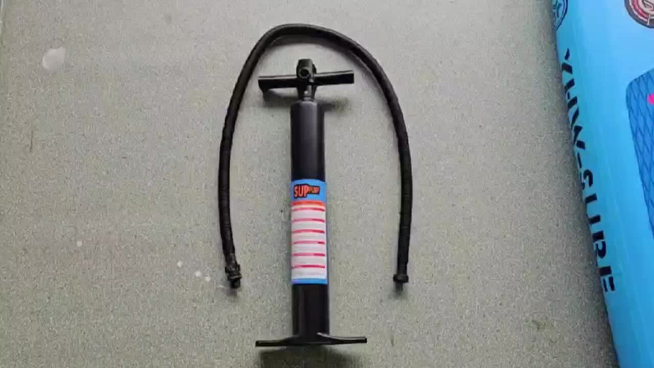 Aufblasbares Stehpaddel-Set für Wassersport und Surfen – inklusive Luftpumpe, Paddel, Leine, Rucksack, Finnenkasten und Wartungswerkzeugen.