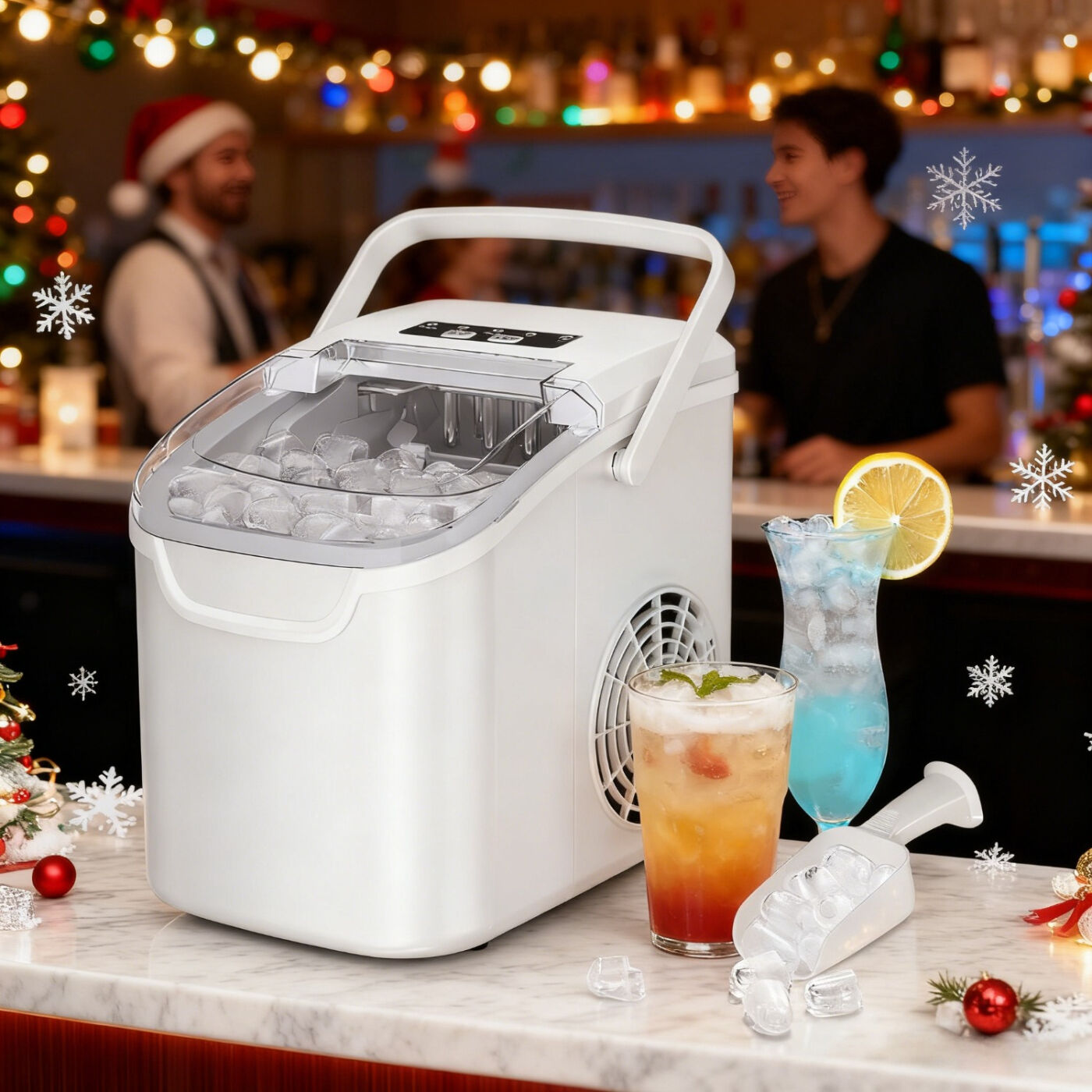 Desktop Ice Maker, Produces Ice in 6 Minutes with a Capacity of 26 Pounds, Energy-Saving 30% and Operating Noise Below 40 Decibels, Portable Ice Maker with Built-in Ice Basket, Suitable for Home and Camping.(BLACK)