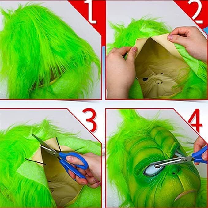 Deluxe Green Monster Christmas Mask with Santa Hat, Adult Size, Plush Fur Holiday Costume Accessory