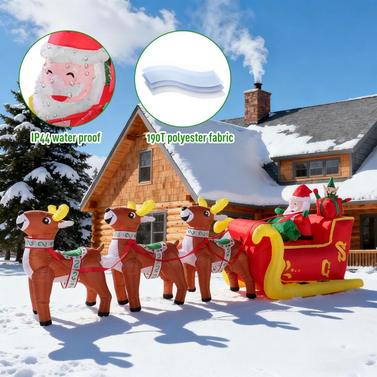 12 Ft Christmas Inflatable Reindeer cart Outdoor Decorations Blow Up Yard Three Deer Pulling a Sleigh and Santa Claus with Built-in LEDs for Indoor Party Garden Lawn Decor
