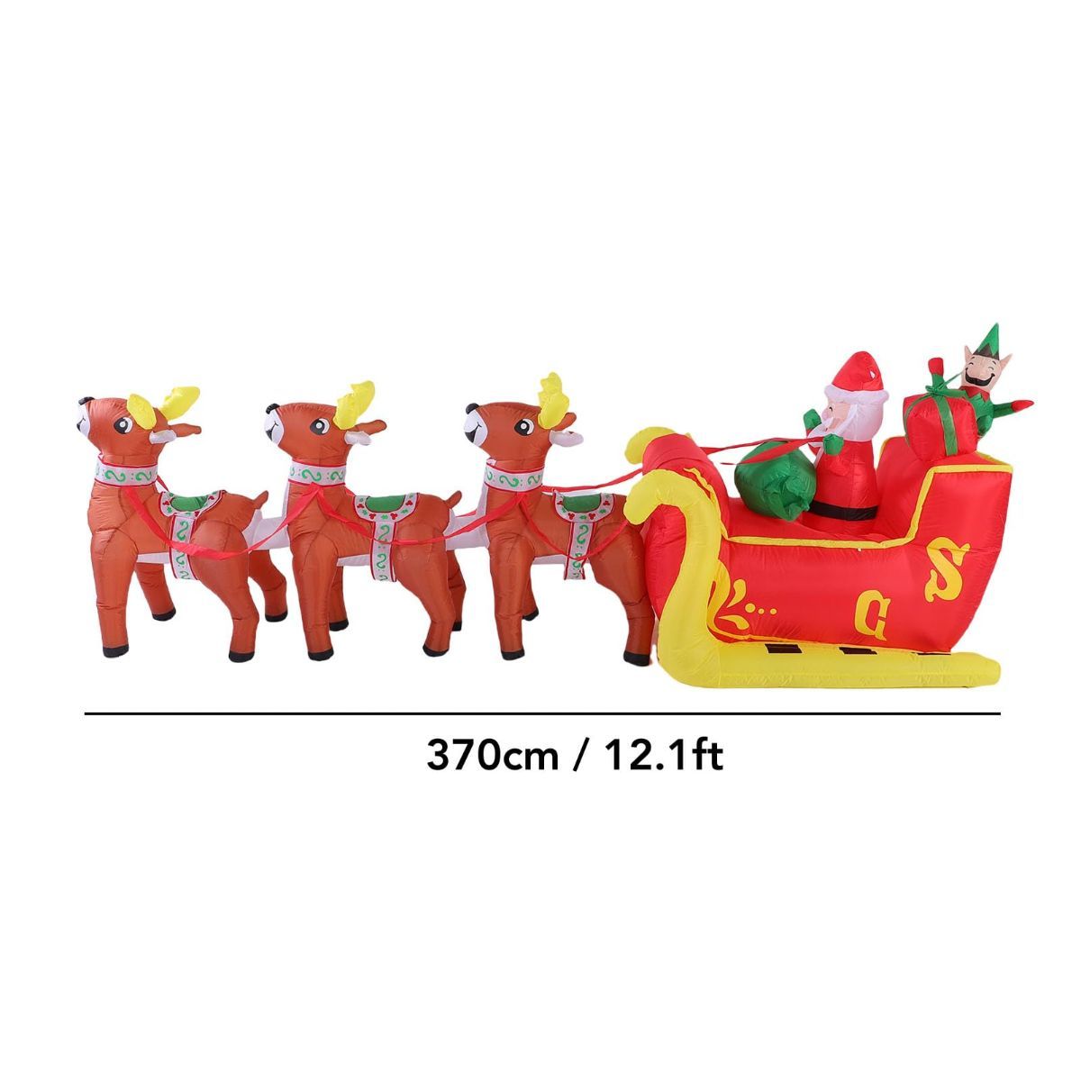 12 Ft Christmas Inflatable Reindeer cart Outdoor Decorations Blow Up Yard Three Deer Pulling a Sleigh and Santa Claus with Built-in LEDs for Indoor Party Garden Lawn Decor