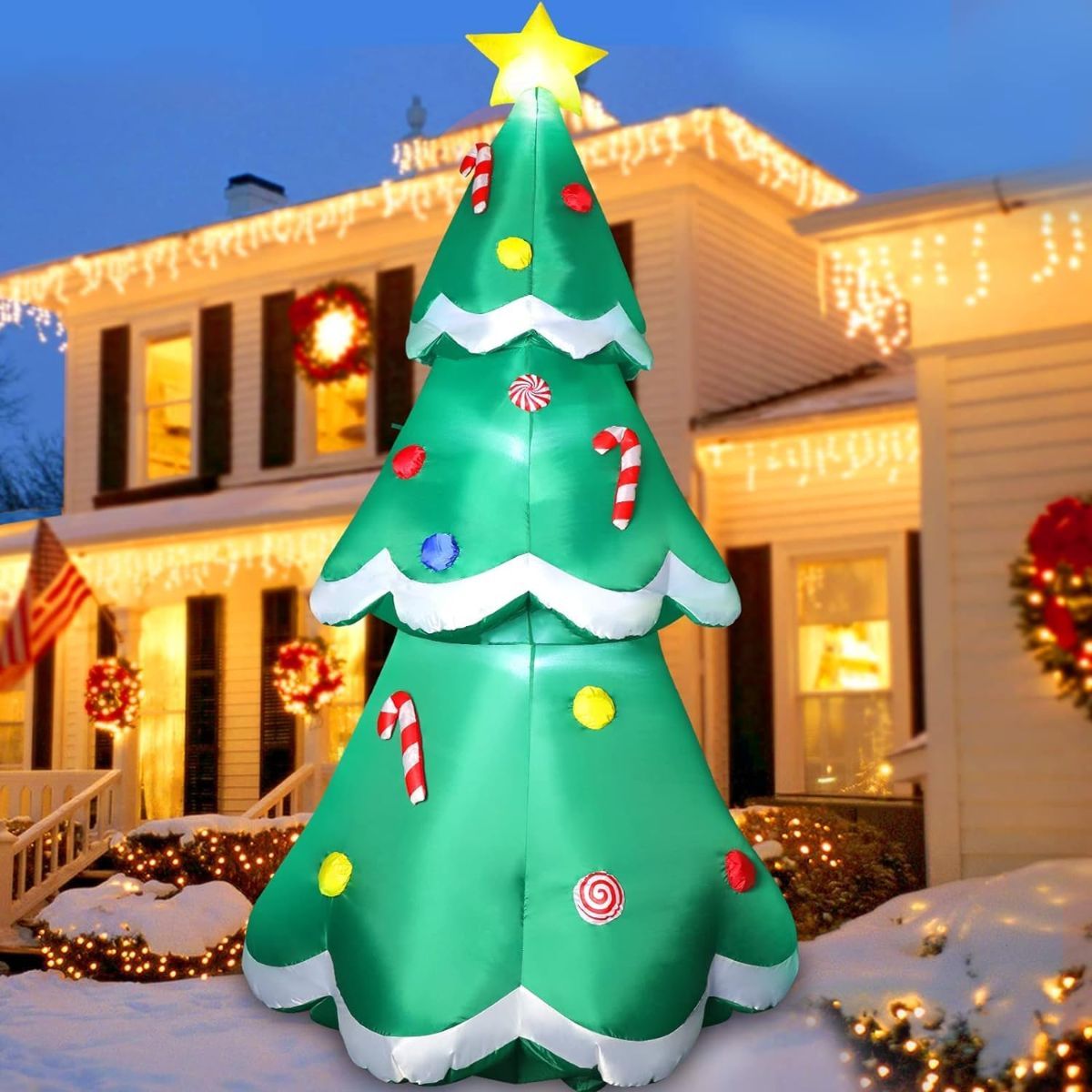 5 FT Christmas Inflatables Tree Outdoor Decorations Blow Up Tree Yard Decoration with Built-in LEDs for Xmas Holiday Party Indoor Garden Lawn Decor
