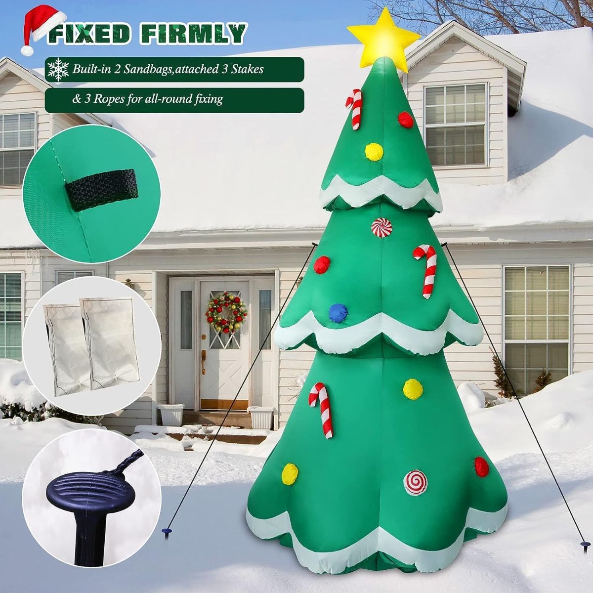 5 FT Christmas Inflatables Tree Outdoor Decorations Blow Up Tree Yard Decoration with Built-in LEDs for Xmas Holiday Party Indoor Garden Lawn Decor