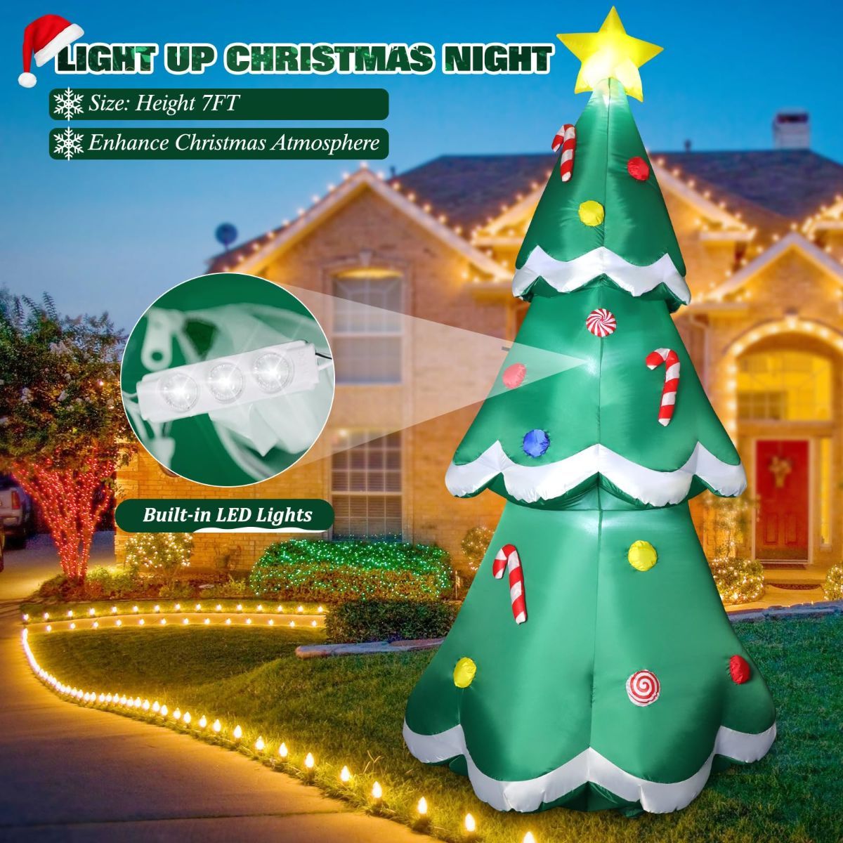 5 FT Christmas Inflatables Tree Outdoor Decorations Blow Up Tree Yard Decoration with Built-in LEDs for Xmas Holiday Party Indoor Garden Lawn Decor