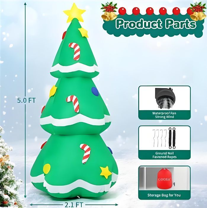 5 FT Christmas Inflatables Tree Outdoor Decorations Blow Up Tree Yard Decoration with Built-in LEDs for Xmas Holiday Party Indoor Garden Lawn Decor
