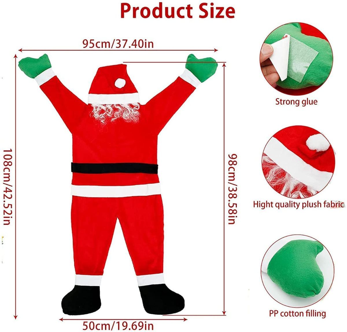 3.5 Ft Hanging Christmas Santa Claus Decorations,Christmas Ornaments Decoration from The Gutter Roof Outdoor Yard Decor Home Wall Car Indoor (3.5 ft(108 cm)) Red