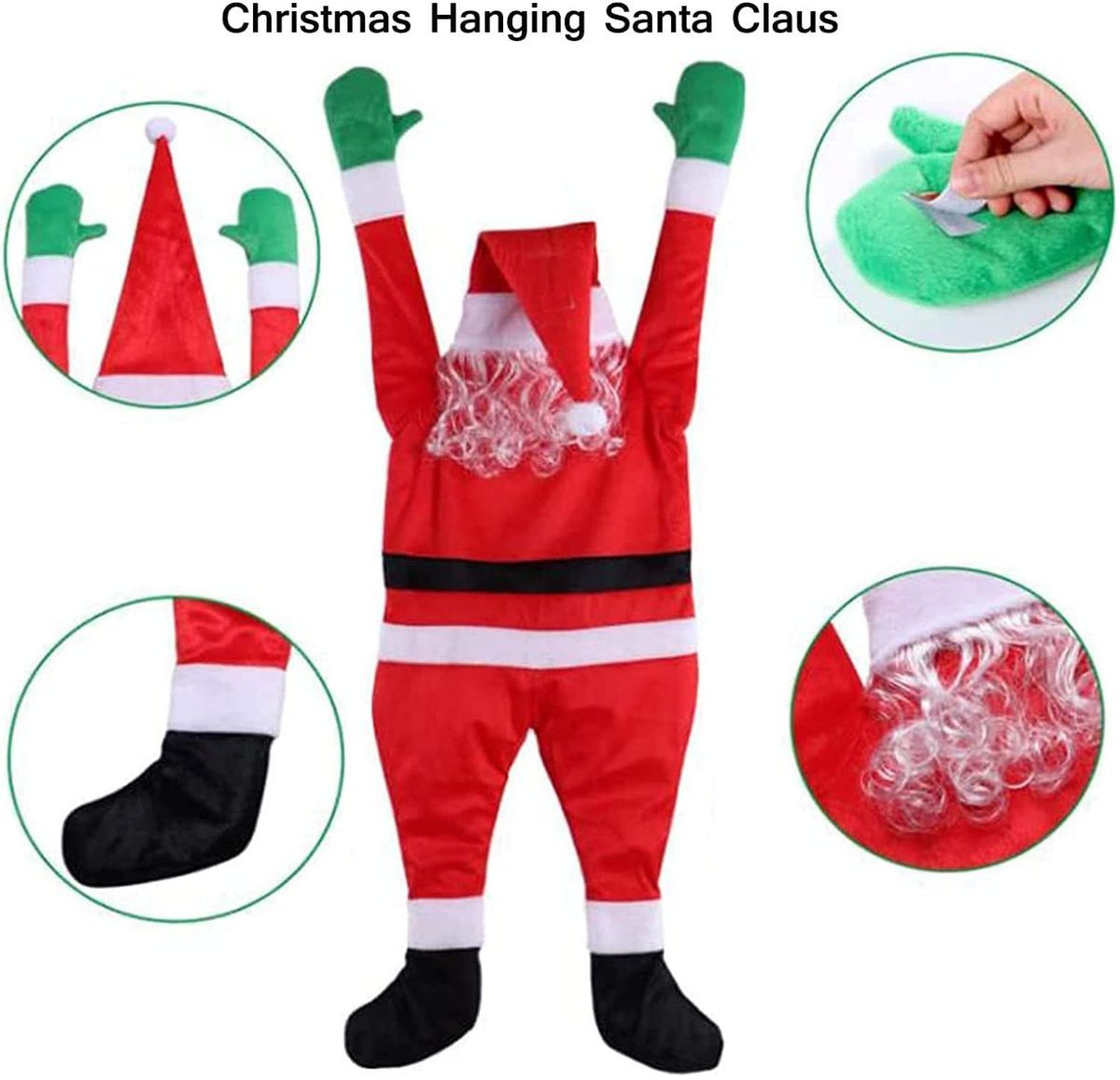 3.5 Ft Hanging Christmas Santa Claus Decorations,Christmas Ornaments Decoration from The Gutter Roof Outdoor Yard Decor Home Wall Car Indoor (3.5 ft(108 cm)) Red