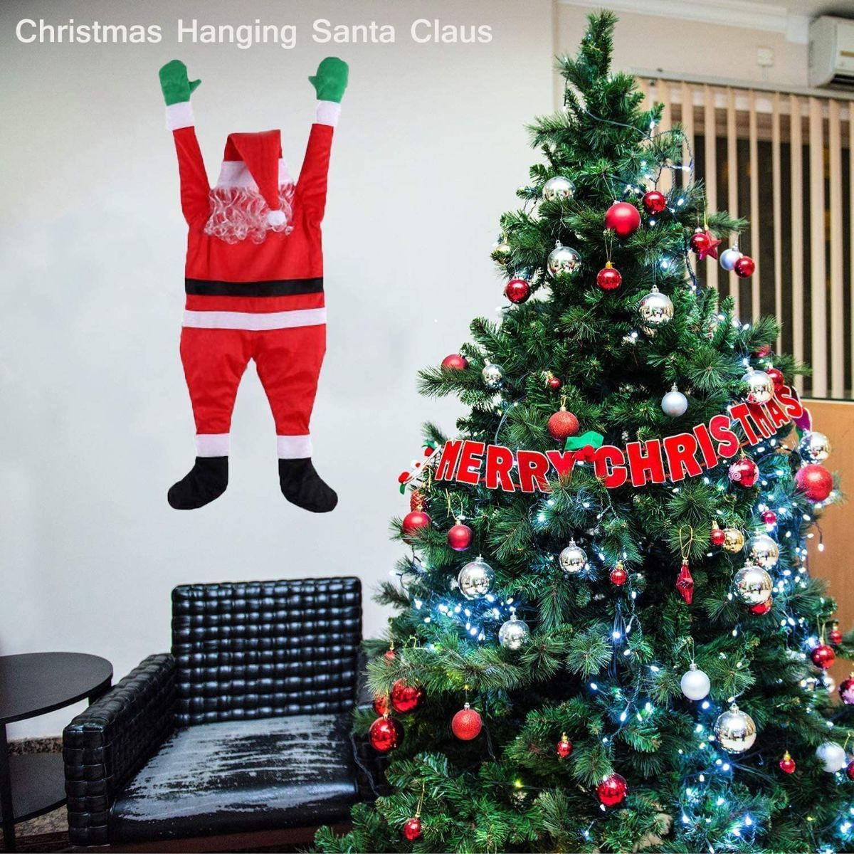 3.5 Ft Hanging Christmas Santa Claus Decorations,Christmas Ornaments Decoration from The Gutter Roof Outdoor Yard Decor Home Wall Car Indoor (3.5 ft(108 cm)) Red