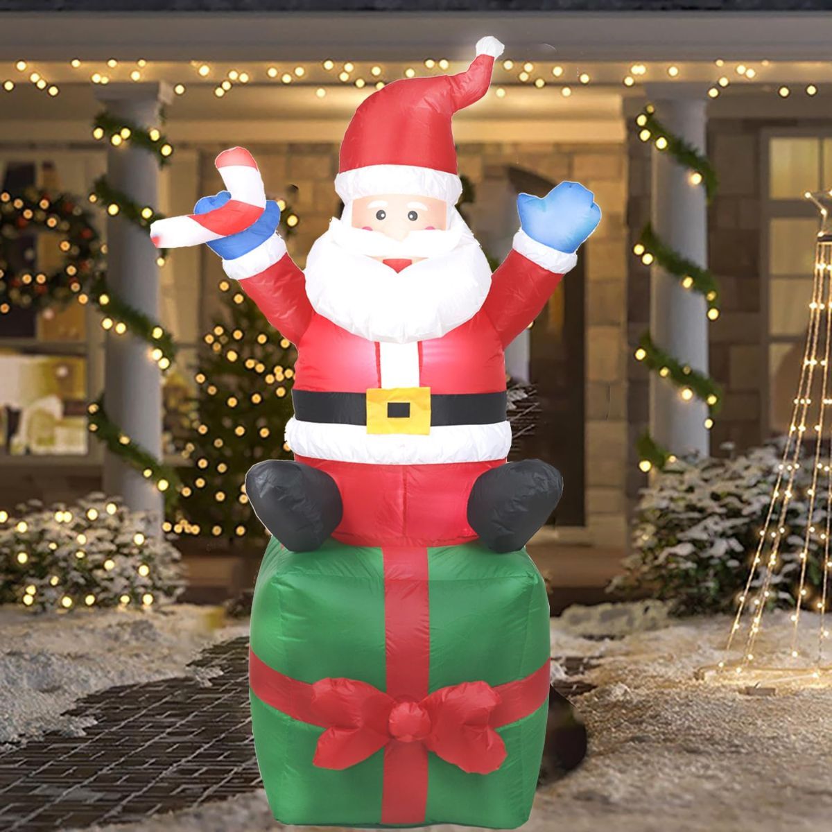 6FT Christmas Inflatable Santa Outdoor Decoration with LED Lights, Blow-Up Santa Yard Decor for Xmas, Lawn, Porch & Holiday