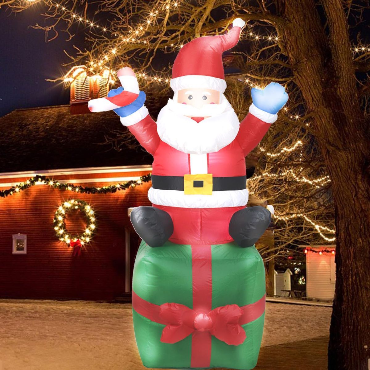 6FT Christmas Inflatable Santa Outdoor Decoration with LED Lights, Blow-Up Santa Yard Decor for Xmas, Lawn, Porch & Holiday