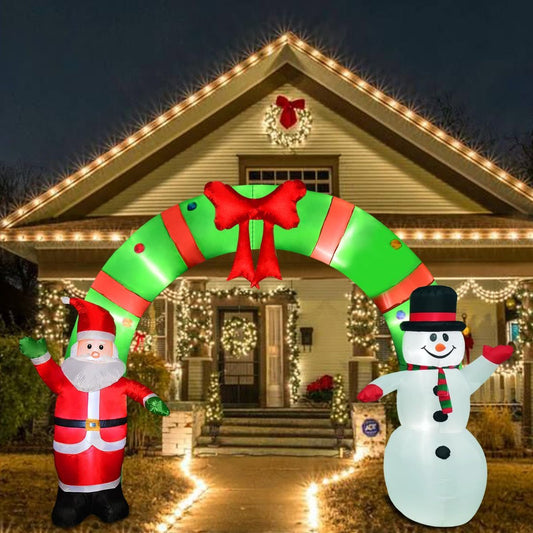 10ft Christmas Inflatable Outdoor Decoration Inflatable Yard Decoration Inflatable Santa Claus and Snowman Arch Decoration Built-in LED Lights for Christmas Holiday Party, Garden Decoration