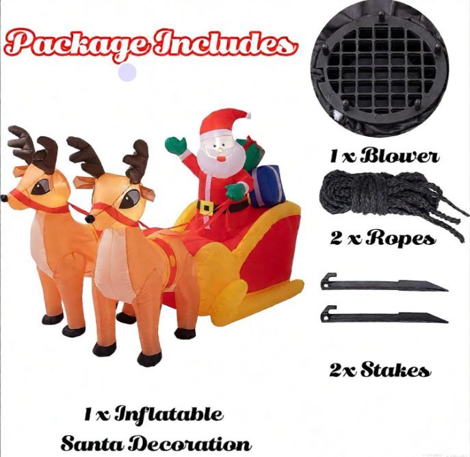 4.5x7FT LED Christmas Inflatables Santa & Reindeer Outdoor Decor Christmas Inflatables Reindeer Pull The Sleigh, Take Santa Claus Xmas Decoration with Built-in LED Lights