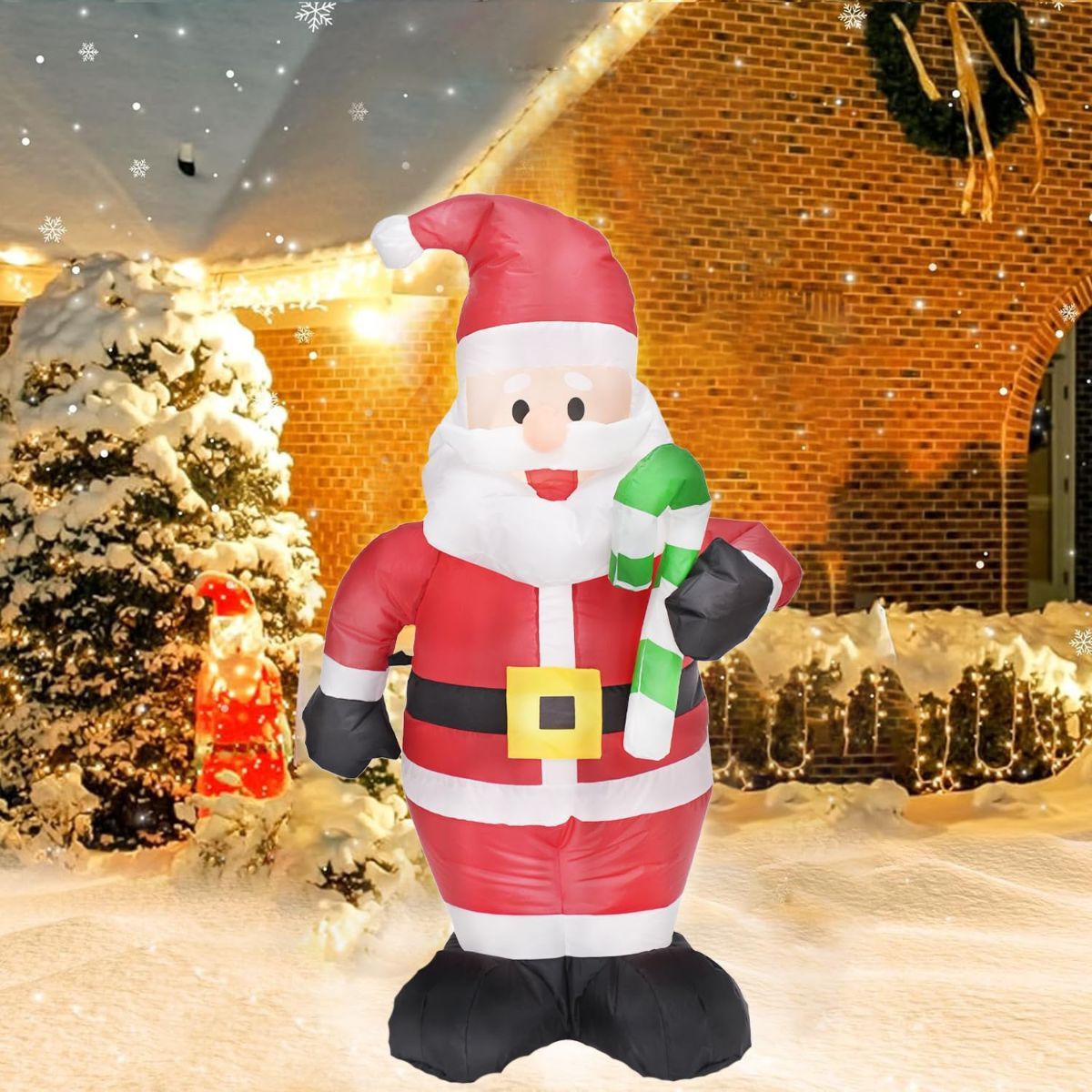 4FT Cute Christmas Inflatable Santa Claus with Build-in LED Lights, Blow up Christmas Inflatable Outdoor Indoor Decorations Large Party Yard Decoration