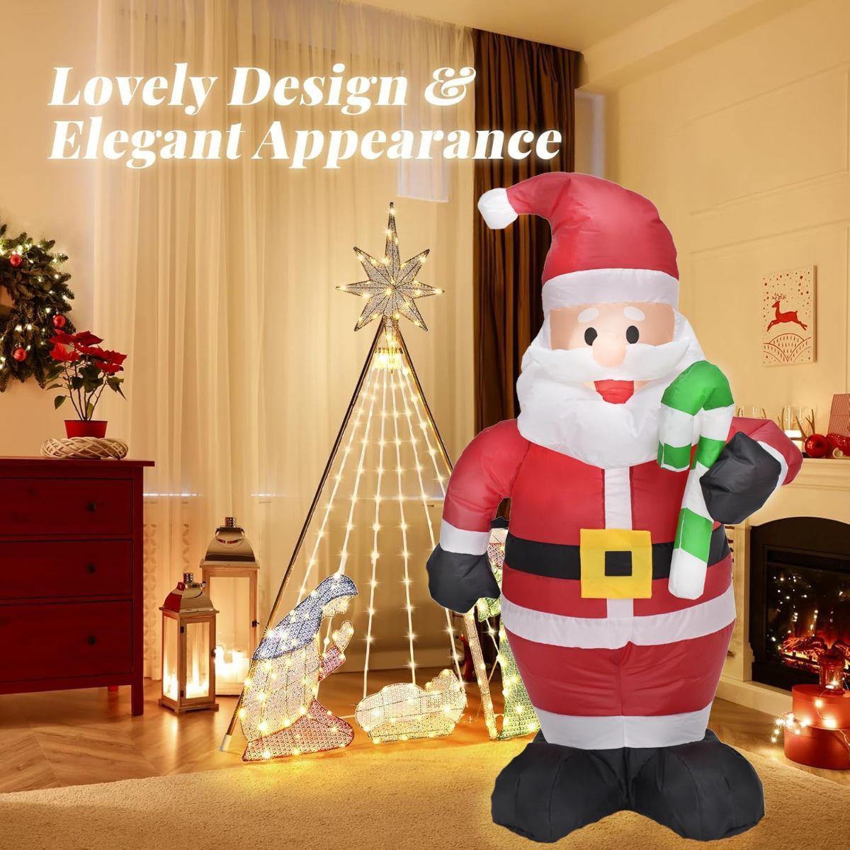 4FT Cute Christmas Inflatable Santa Claus with Build-in LED Lights, Blow up Christmas Inflatable Outdoor Indoor Decorations Large Party Yard Decoration