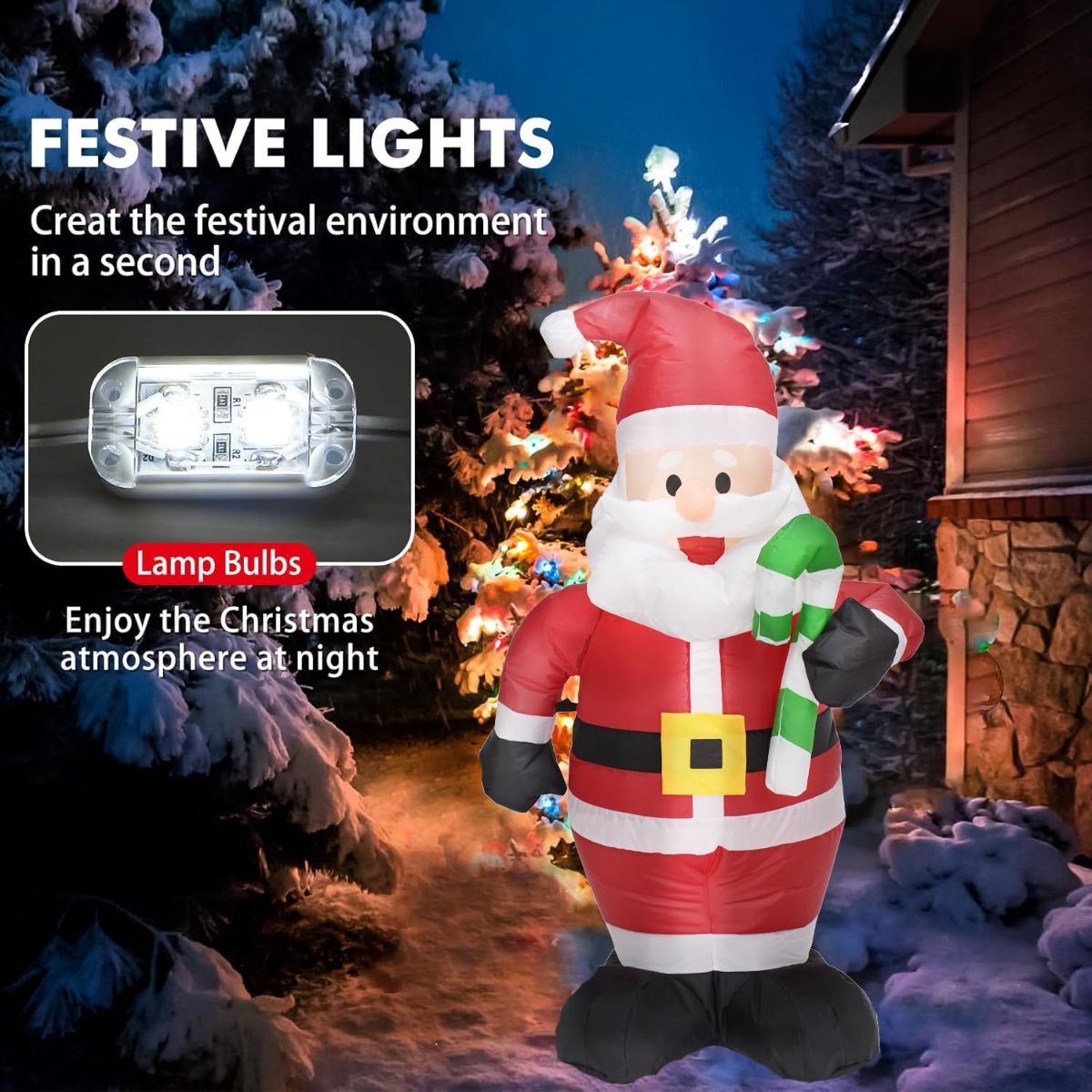4FT Cute Christmas Inflatable Santa Claus with Build-in LED Lights, Blow up Christmas Inflatable Outdoor Indoor Decorations Large Party Yard Decoration