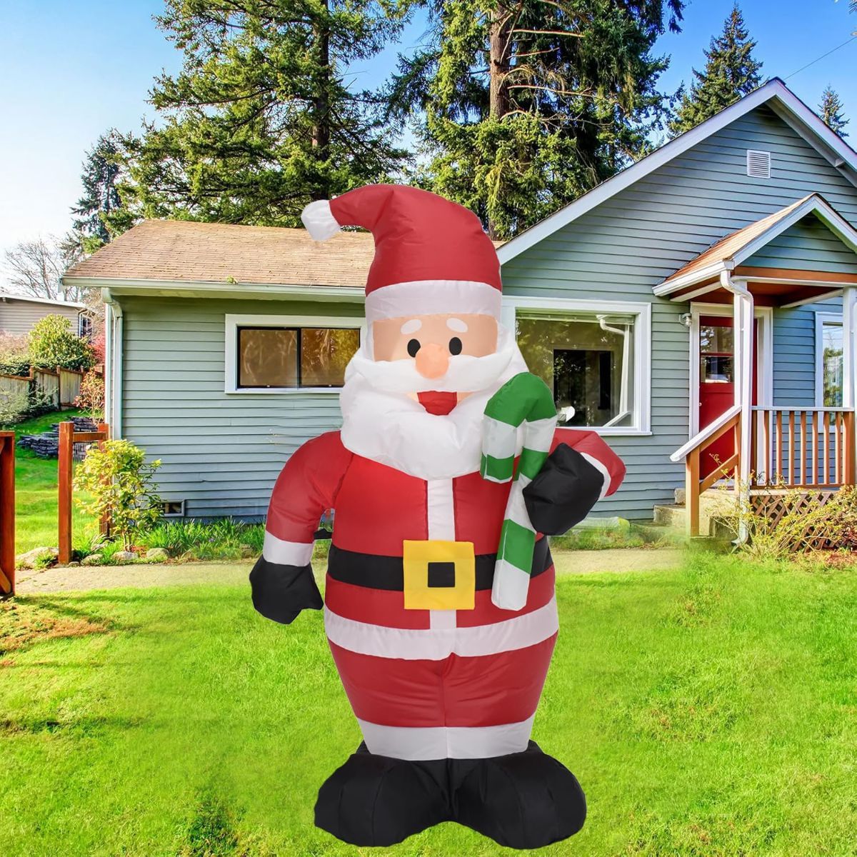 4FT Cute Christmas Inflatable Santa Claus with Build-in LED Lights, Blow up Christmas Inflatable Outdoor Indoor Decorations Large Party Yard Decoration