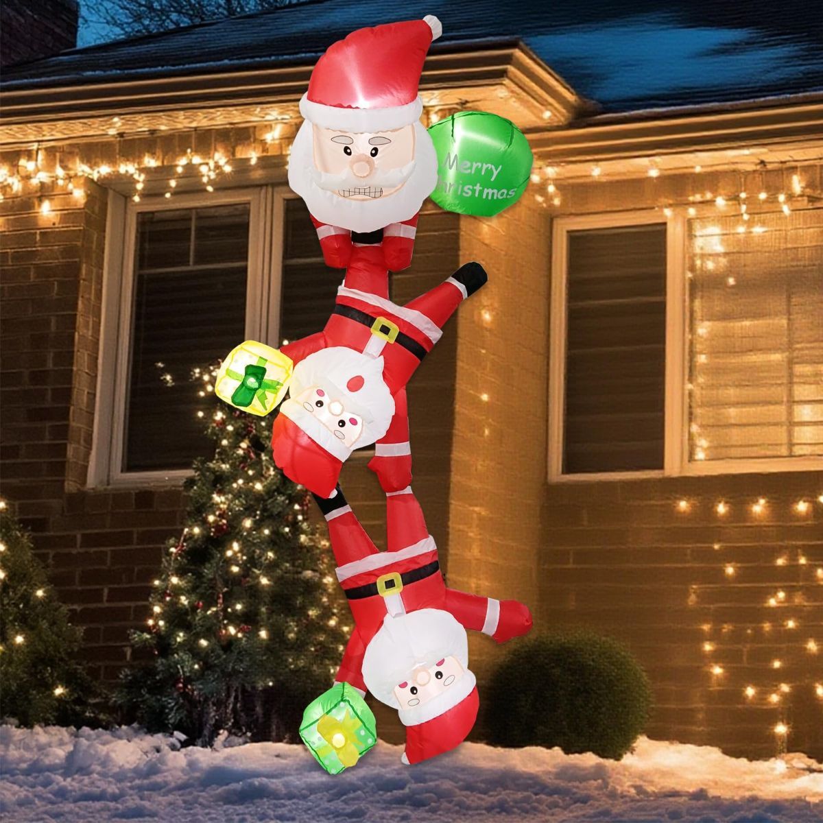 8FT Inflatable Climbing Santa Christmas Decoration with LED Lights, Automatic Inflation & Sturdy Anchors for Outdoor Yard Display