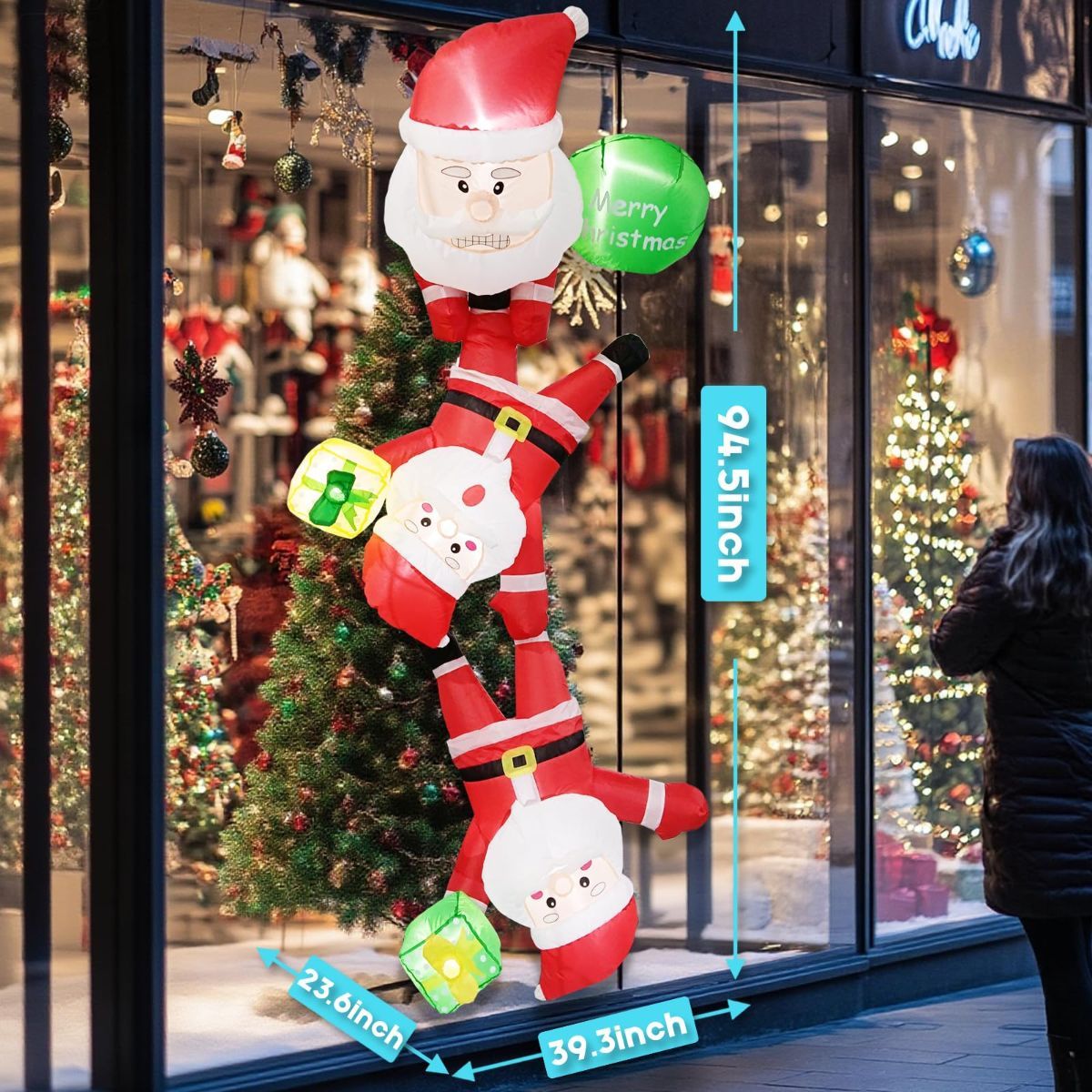 8FT Inflatable Climbing Santa Christmas Decoration with LED Lights, Automatic Inflation & Sturdy Anchors for Outdoor Yard Display