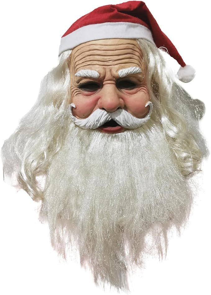 Deluxe Green Monster Christmas Mask with Santa Hat, Adult Size, Plush Fur Holiday Costume Accessory