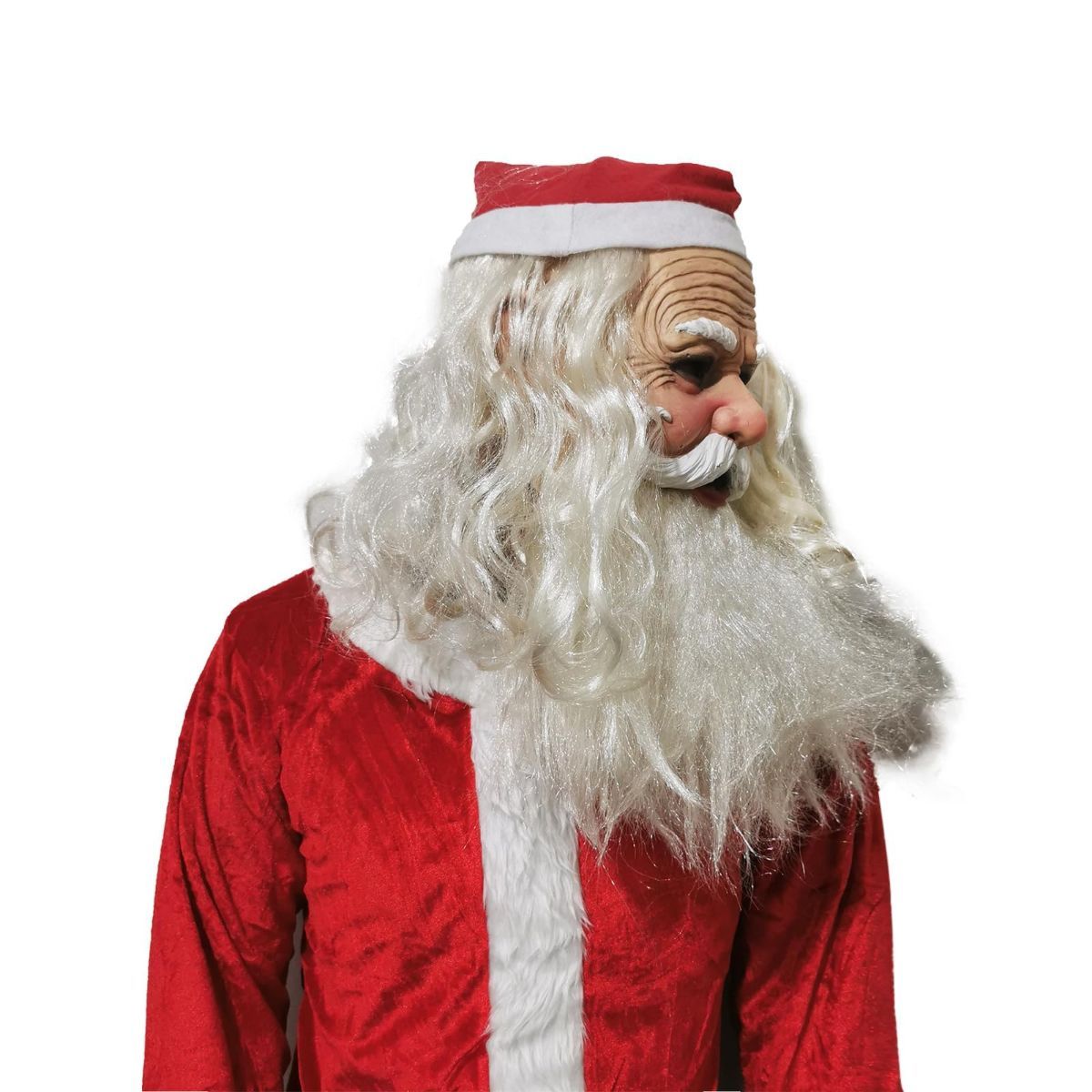 Deluxe Green Monster Christmas Mask with Santa Hat, Adult Size, Plush Fur Holiday Costume Accessory