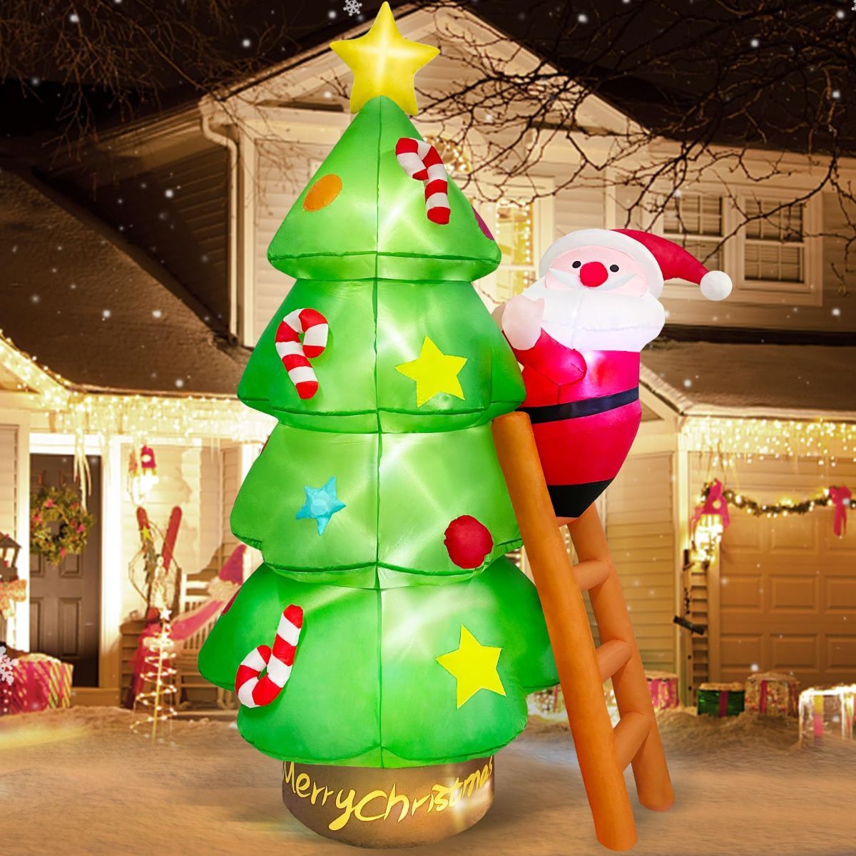 7 FT Christmas Inflatables Santa Claus Tree Outdoor Decorations, Build-in LEDs Funny Xmas Blow Ups Yard Decoration for Winter Holiday Outside Garden Lawn Patio Indoor Party Inflated Decor