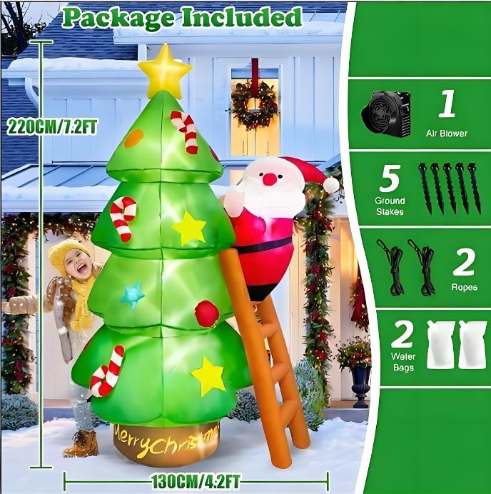 7 FT Christmas Inflatables Santa Claus Tree Outdoor Decorations, Build-in LEDs Funny Xmas Blow Ups Yard Decoration for Winter Holiday Outside Garden Lawn Patio Indoor Party Inflated Decor