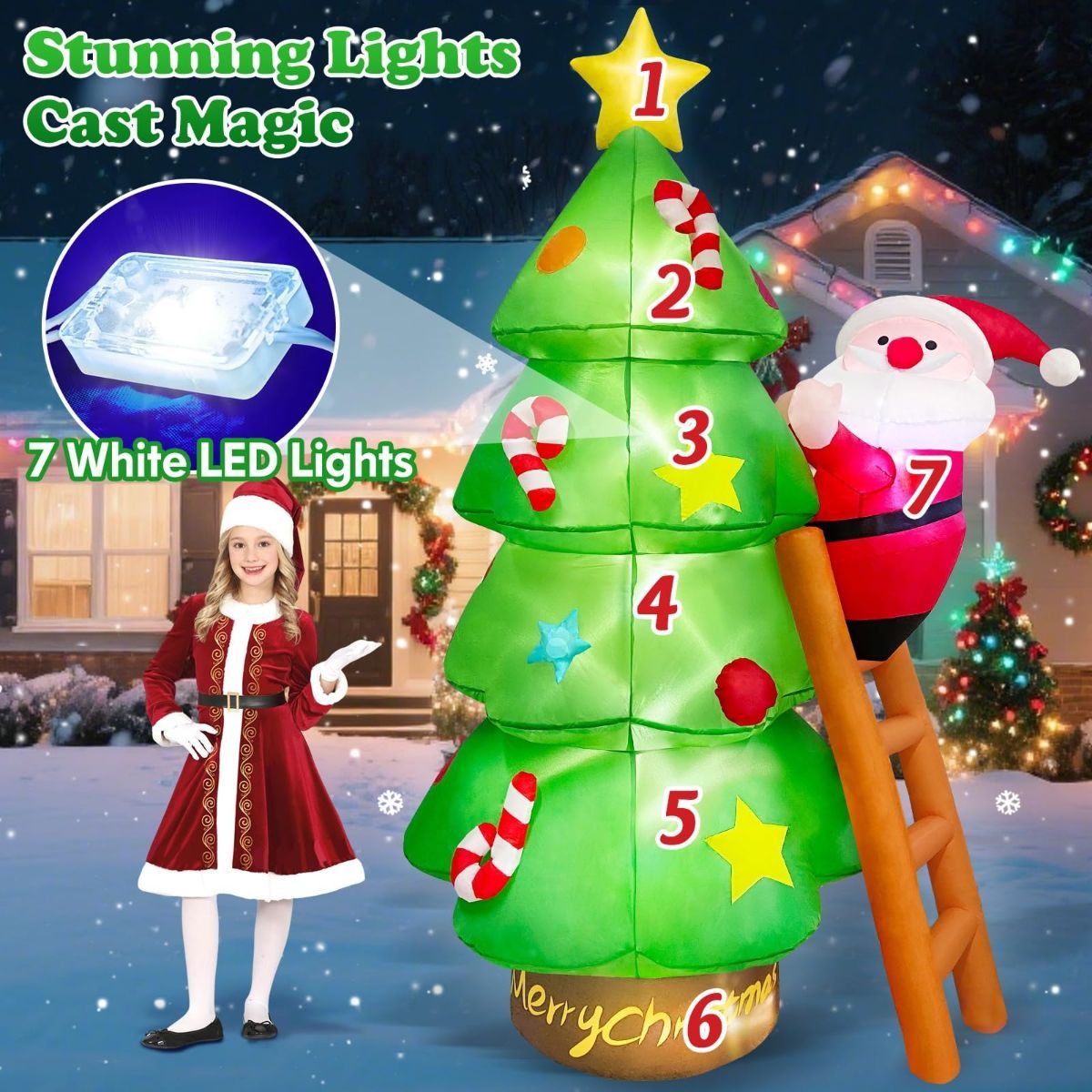 7 FT Christmas Inflatables Santa Claus Tree Outdoor Decorations, Build-in LEDs Funny Xmas Blow Ups Yard Decoration for Winter Holiday Outside Garden Lawn Patio Indoor Party Inflated Decor