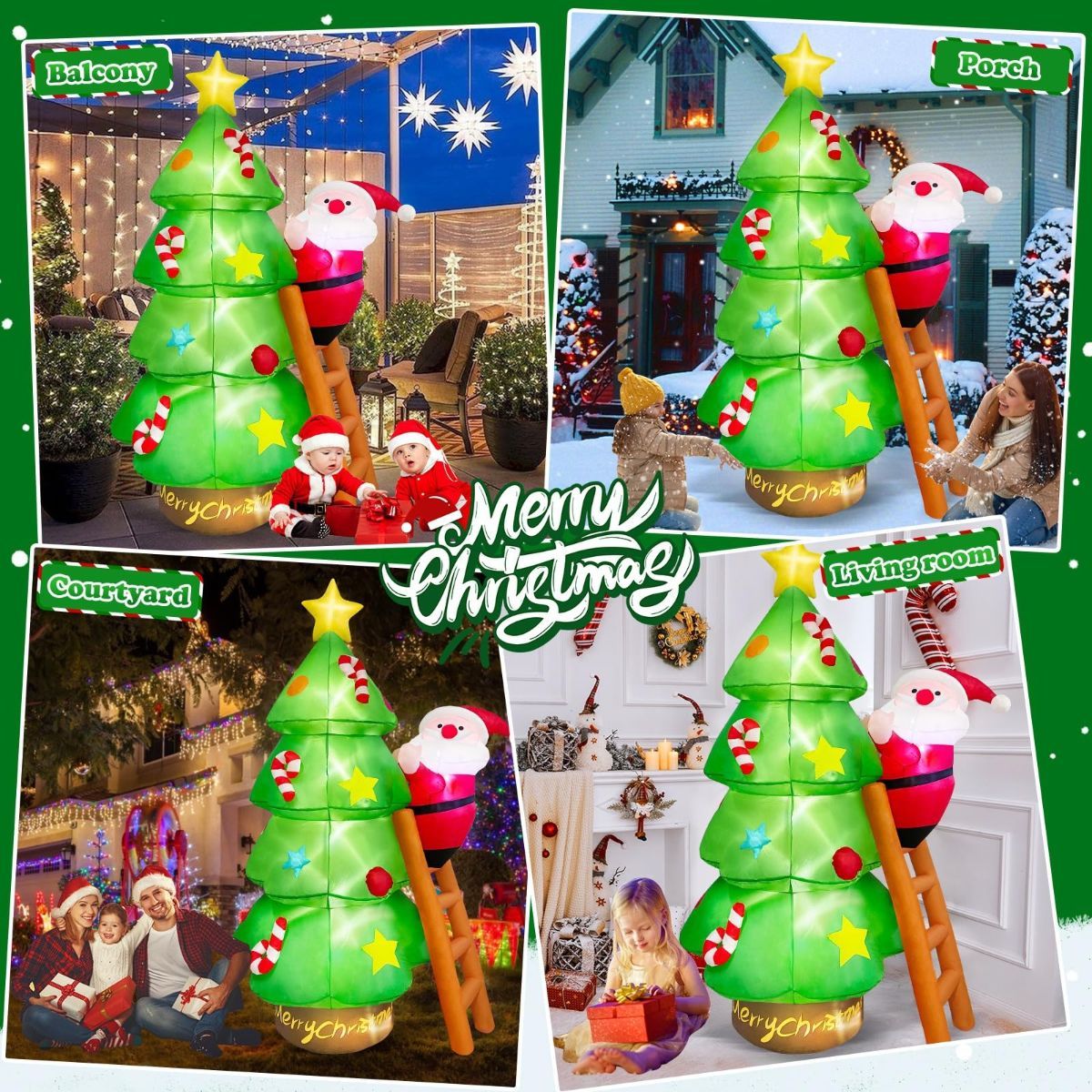 7 FT Christmas Inflatables Santa Claus Tree Outdoor Decorations, Build-in LEDs Funny Xmas Blow Ups Yard Decoration for Winter Holiday Outside Garden Lawn Patio Indoor Party Inflated Decor