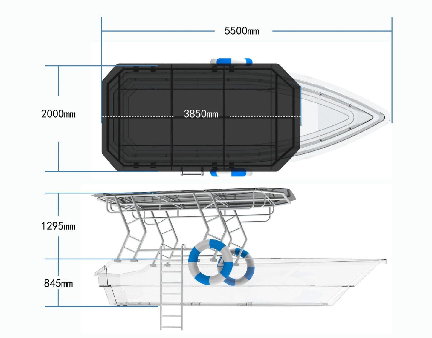 5.6m (12-Person) Smart Electric Power Transparent Boat