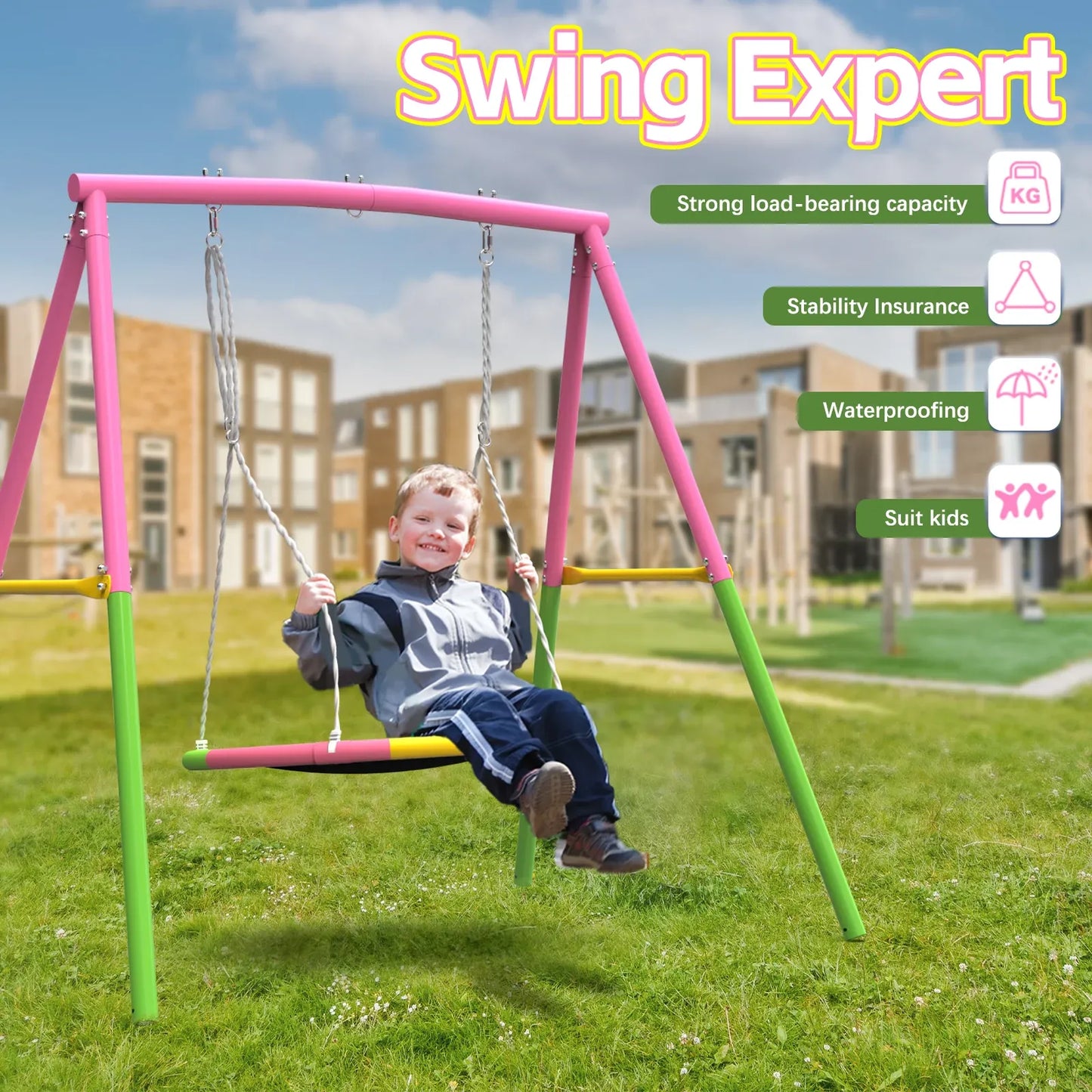 Flying Saucer Swing Set with Heavy Duty A-Frame Metal Swing Stand, Ful