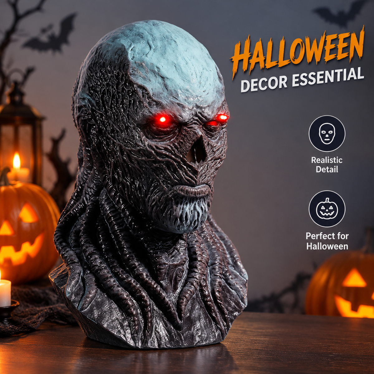 Scary Halloween Mask LED Glowing Red Eyes Horror Latex Monster Mask Adult